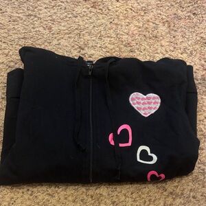 Black Hoodie with Heart Accents